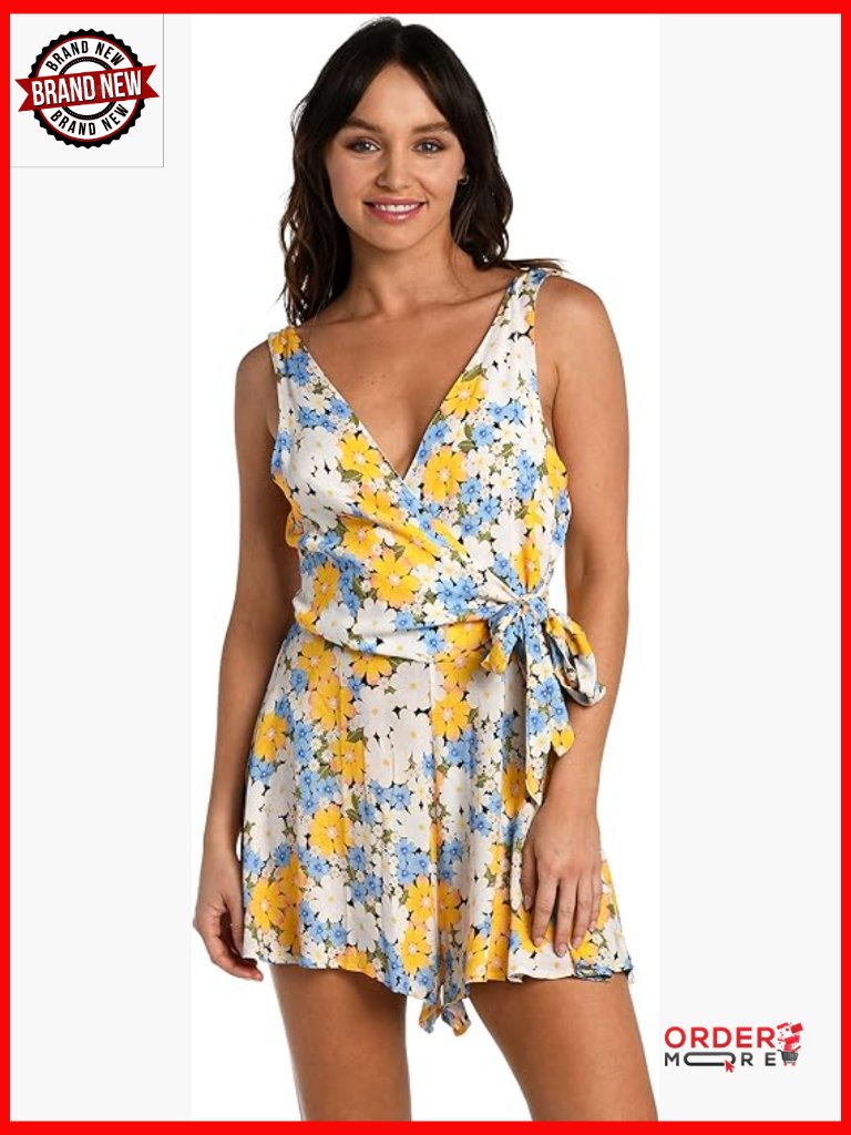 Boho Wrap-Front Romper Swimsuit Cover Up V-Neck Loose Fit